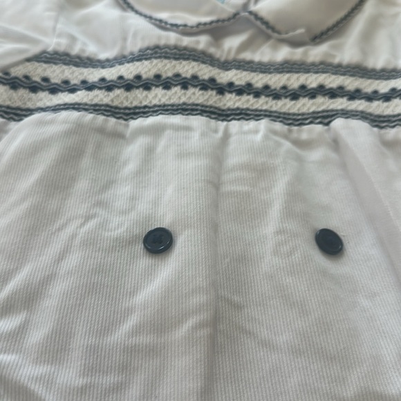 Classic White Kids Shirt with Navy Accents 3 boys smocked - Picture 3 of 3
